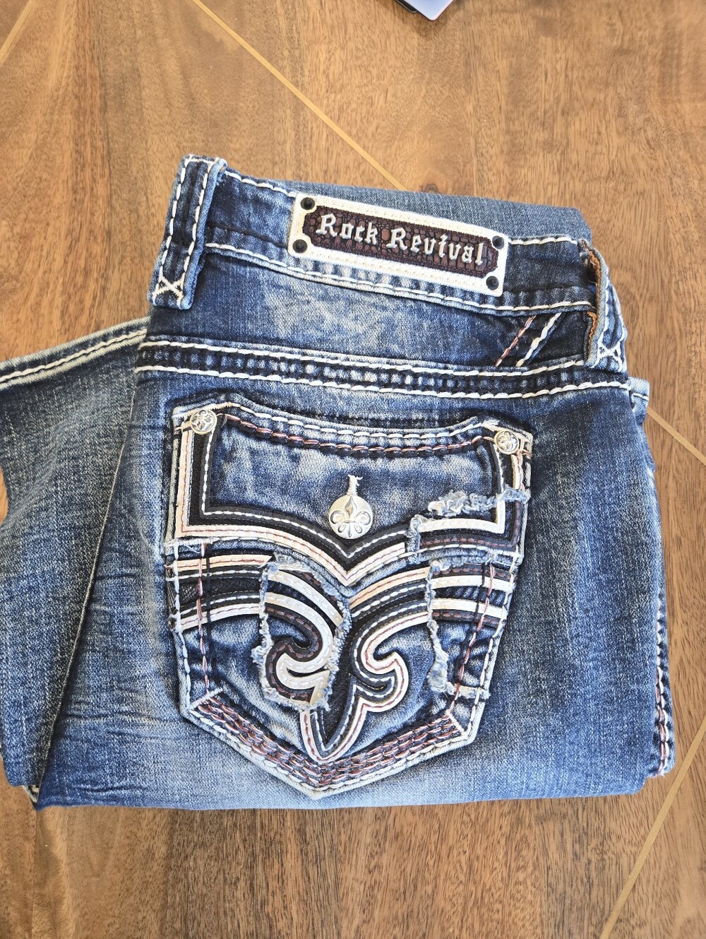 Rock Revival Women's Medium Blue Embroidered Boot Cut Jeans